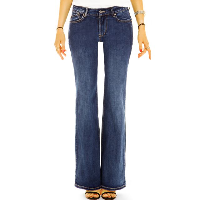 Bootcut Jeans Hose Medium Waist - Schlagjeans mit Stretch ausgestellter Passform - Damen - j5e-1