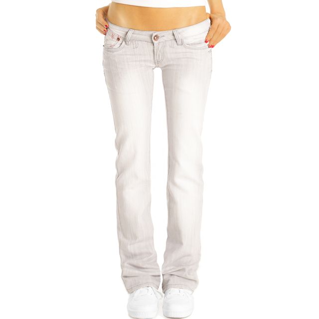 bestyledberlin Boot Cut Damen Jeans - Hüftjeans mit Glitzer Details und super tiefem Bund - j37a-grau