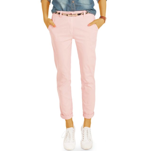 Leichte Sommer Chino Stoffhosen mit Gürtel - Bequemer Stretch Fit - Damen - h19a