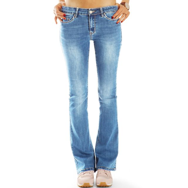 Medium Waist Bootcut Stretch Jeans Hosen in Schlagjeans - lockerer Schnitt  - Damen - j7i