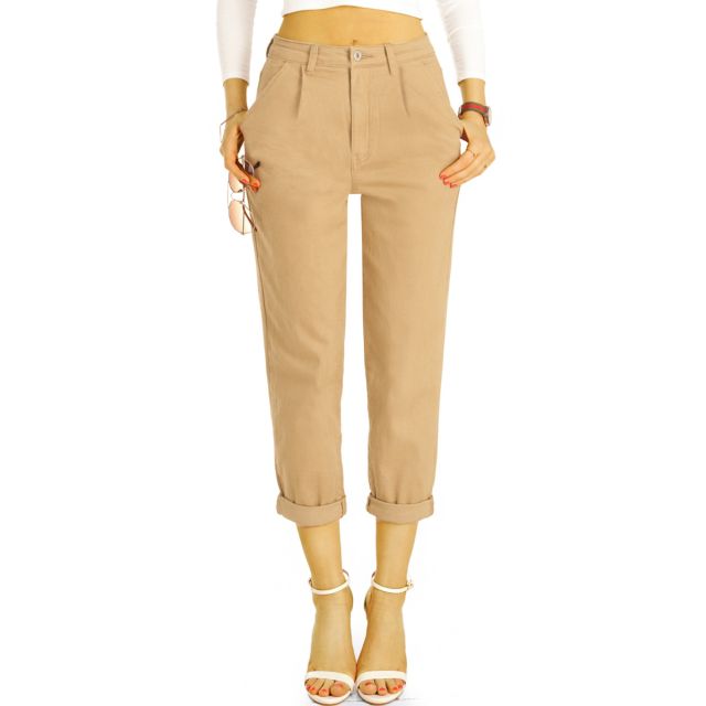 Medium waist Mom Jeans Boyfriend High Waist Hose - 7/8 Bundfalten Hose Locker Bequem -  Damen - j24g-4