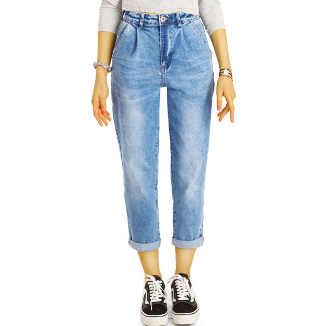 Medium waist Mom Jeans Boyfriend High Waist Hose - 7/8 Bundfalten Hose Locker Bequem -  Damen - j24g-4