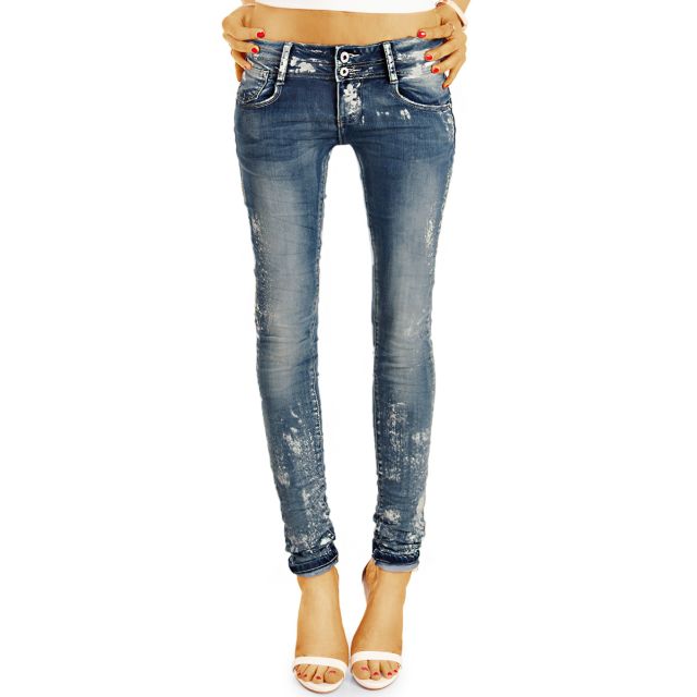 be styled Design Jeanshose Hüftjeans Damen mit weißen Farbflecken, röhriger Skinny Slim Schnitt - j25r