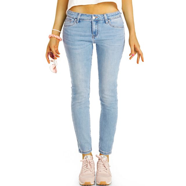 Hüftjeans Skinny Hose - Stretch dunkelblaue & hellblaue slim Röhrenjeans - Damen- j27p-1