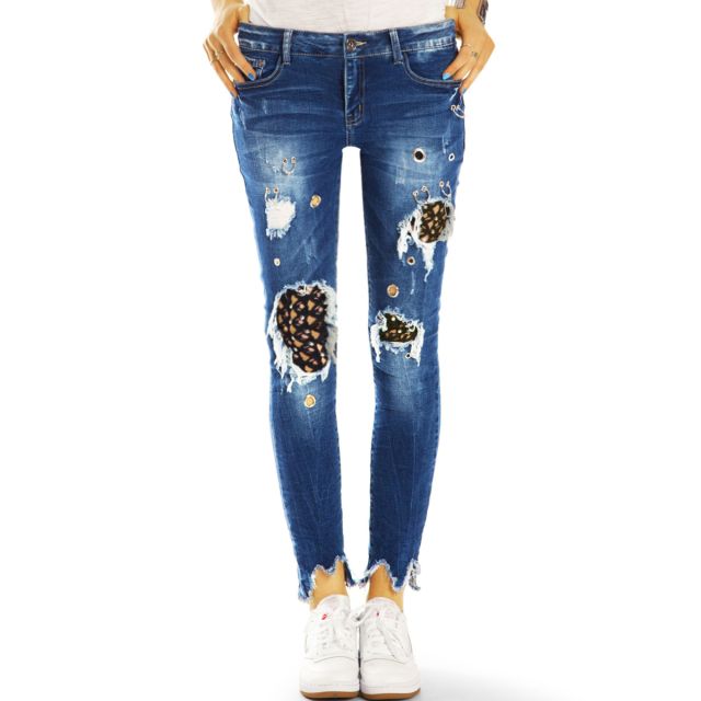 Skinny Jeans Röhrenjeans, ausgefallene zerrissene low rise Hose Destroyed Used - Damen - j15p