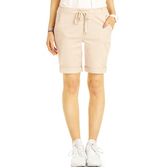 Sommer Chino Stoff Shorts - Kurze lockere Hosen mit Kordelzug - Damen - h28a