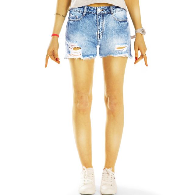 Jeans Shorts, Medium Waist kurze Hosen, Retro destroyed Hotpants - Damen - j58k