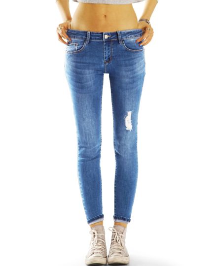 Stretchjeans Hose, medium waist enge Skinny Röhrenjeans - Destroyed zerrissen - Damen - j30g-2