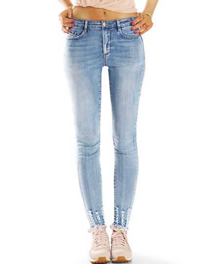 Medium Waist Röhrenjeans Skinny Fit Stretch Hose hoch geschnitten - Damen - j9m-1