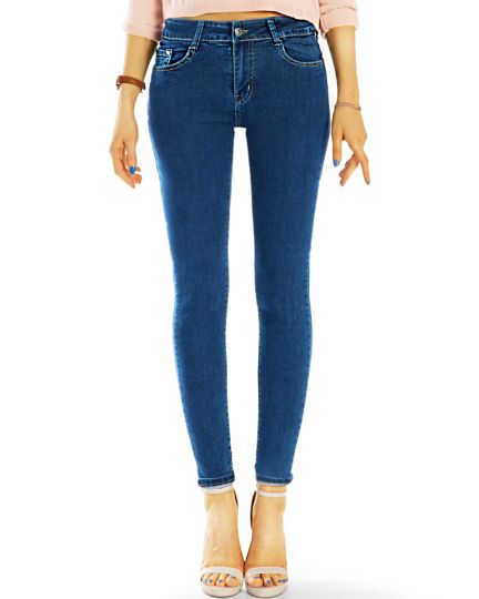 Medium Waist Röhrenjeans skinny denim Hosen stretch slimfit hoch geschnitten - Damen - j15g
