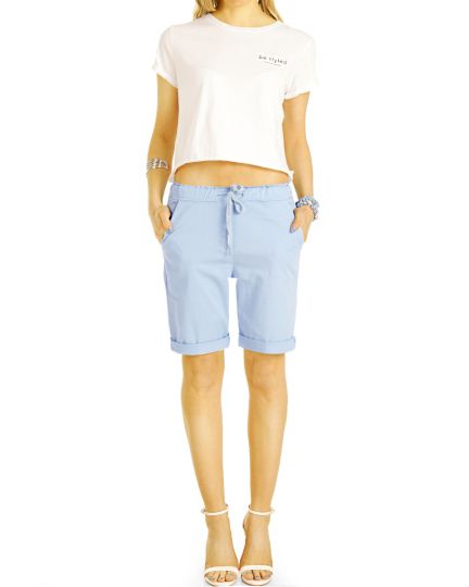 Sommer Chino Stoff Shorts - Kurze lockere Hosen mit Kordelzug - Damen - h28a